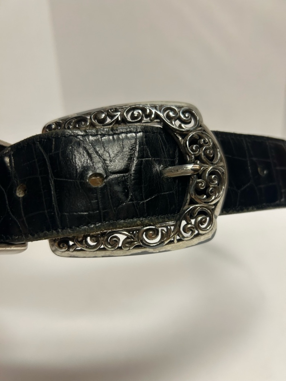 Brighton Black Belt Croc-Embossed with Decorative Silver Buckle